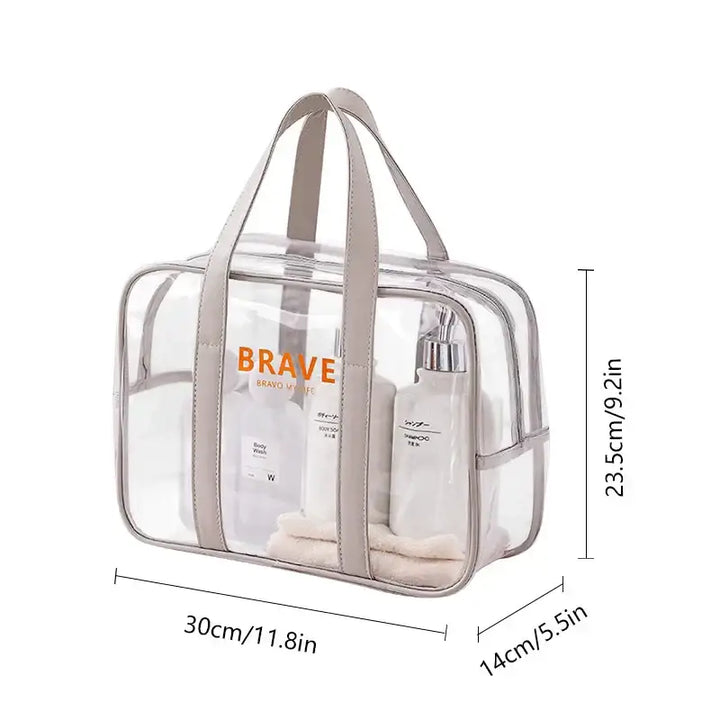 Trousse de Maquillage Transparente Étanche - Grande Capacité et Portable - M-Gris