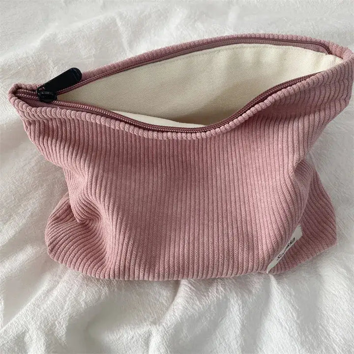 Trousse de Maquillage Velours Côtelé - Grande Capacité Portable