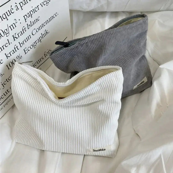 Trousse de Maquillage Velours Côtelé - Grande Capacité Portable