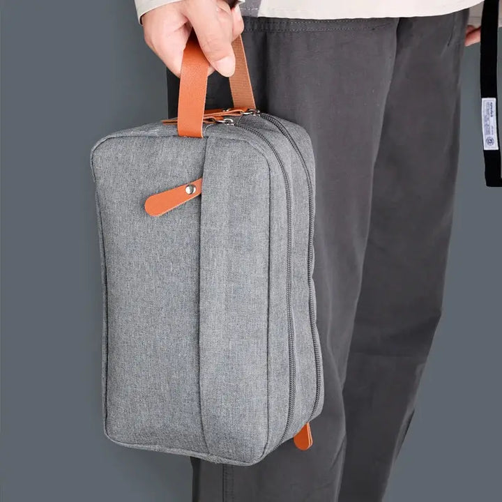 Trousse de Toilette Étanche - Sac Rangement en Toile avec Poignée en Cuir