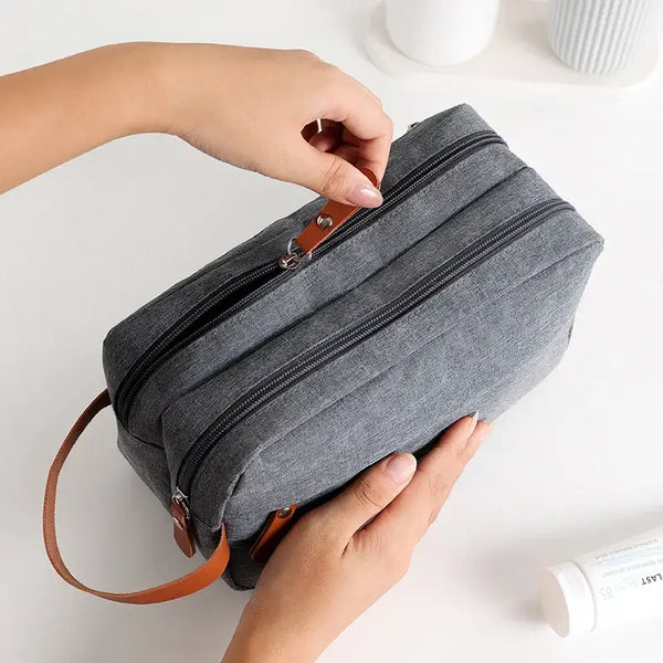 Trousse de Toilette Étanche - Sac Rangement en Toile avec Poignée en Cuir