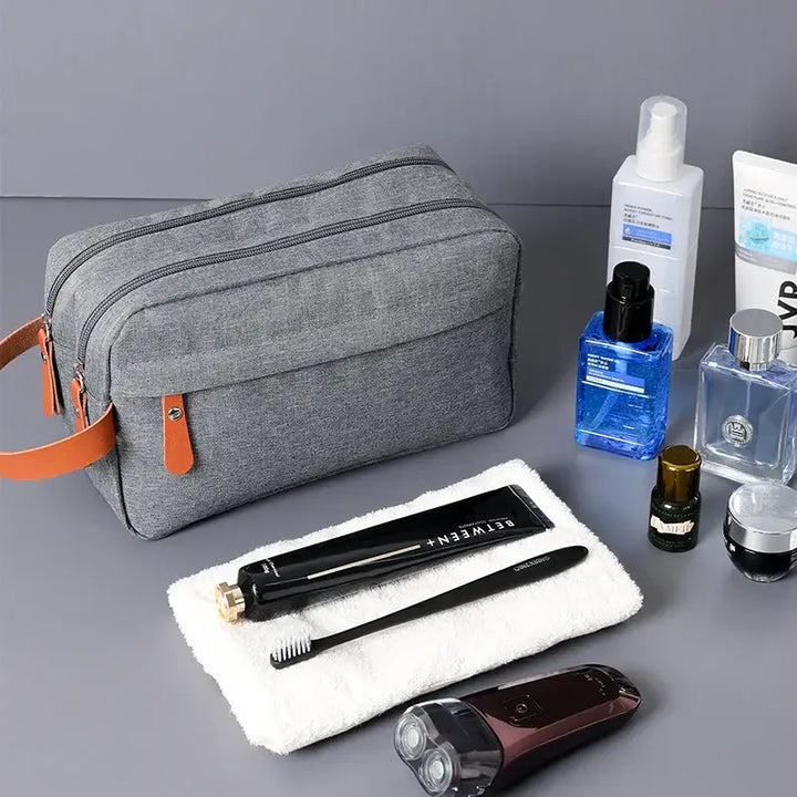 Trousse de Toilette Étanche - Sac Rangement en Toile avec Poignée en Cuir