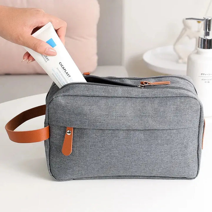 Trousse de Toilette Étanche - Sac Rangement en Toile avec Poignée en Cuir