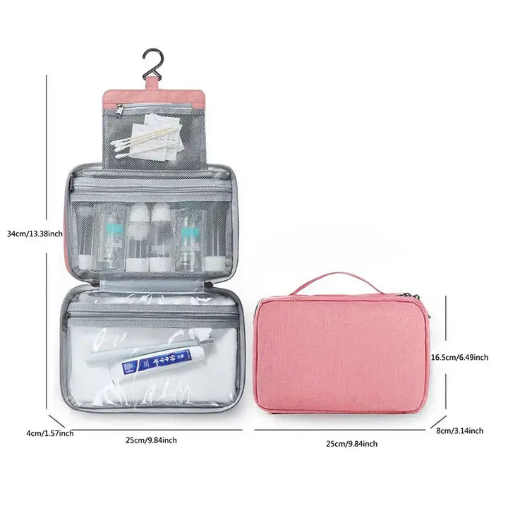 Trousse de Toilette Étanche - Sac de Voyage Rangement Cosmétique Compartimenté - Rose 1
