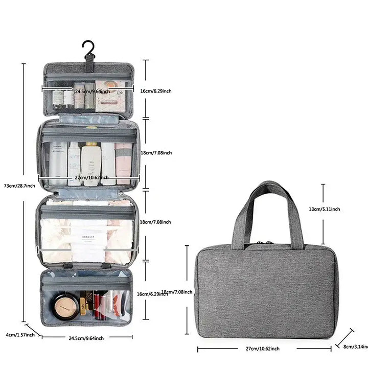 Trousse de Toilette Étanche - Sac de Voyage Rangement Cosmétique Compartimenté - Gris 2