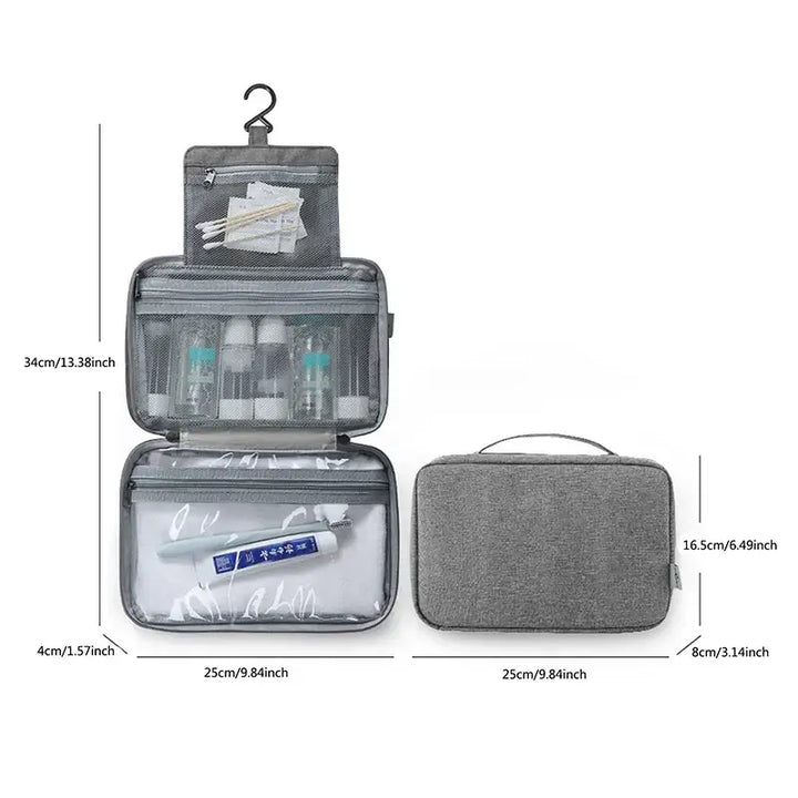 Trousse de Toilette Étanche - Sac de Voyage Rangement Cosmétique Compartimenté - Gris 1
