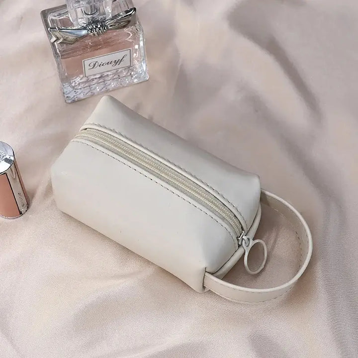 Trousse de Toilette Voyage - Compacte en Cuir PU avec Compartiments Maquillage - Blanc