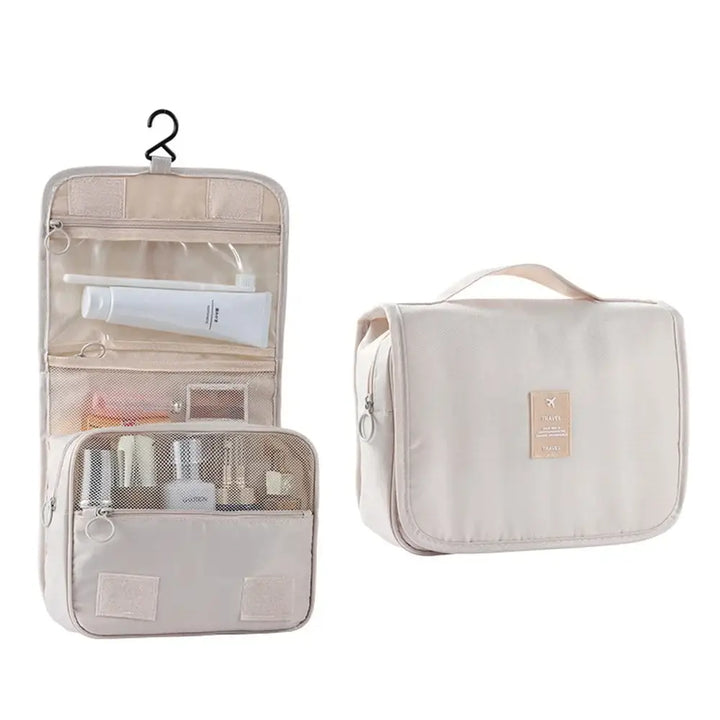 Trousse de Toilette Voyage - Grande Capacité Étanche avec Crochet Portable - Blanc