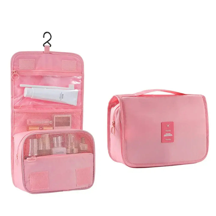 Trousse de Toilette Voyage - Grande Capacité Étanche avec Crochet Portable - Rose