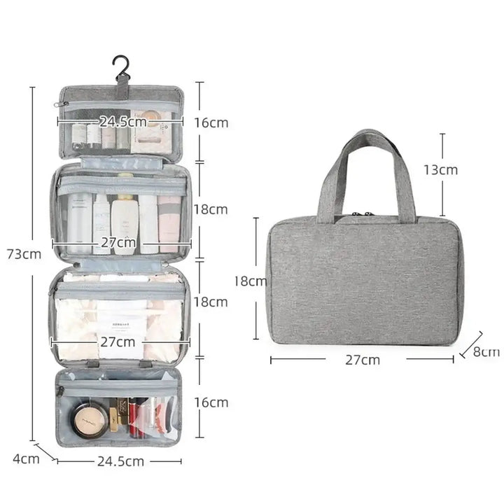 Trousse de Voyage Étanche - Grande Capacité avec Crochet de Suspension - Gris