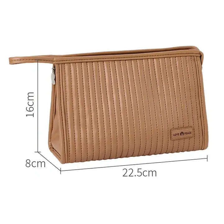 Trousse Maquillage Étanche en Cuir PU - Sac de Voyage Compact et Résistant - Café