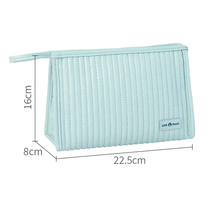 Trousse Maquillage Étanche en Cuir PU - Sac de Voyage Compact et Résistant - Bleu Ciel