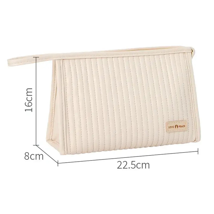 Trousse Maquillage Étanche en Cuir PU - Sac de Voyage Compact et Résistant - Beige