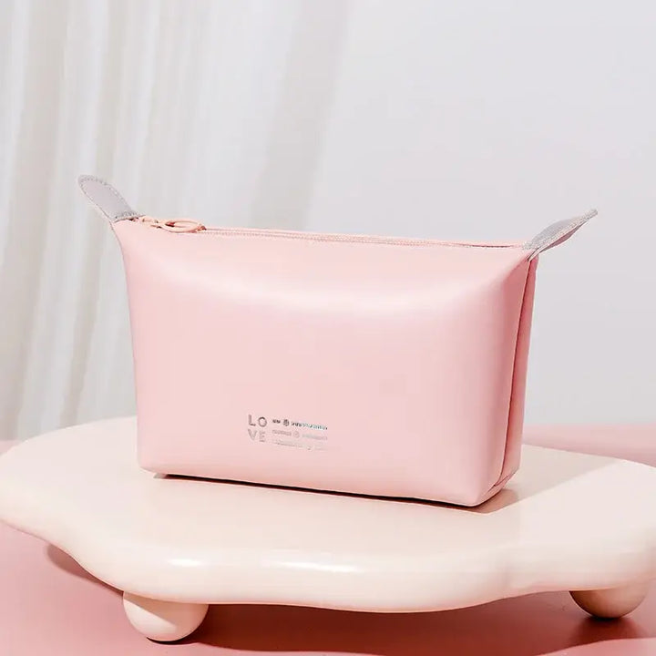 Trousse Maquillage Femme en Cuir - Sac Voyage Compact à Fermeture Éclair - Rose