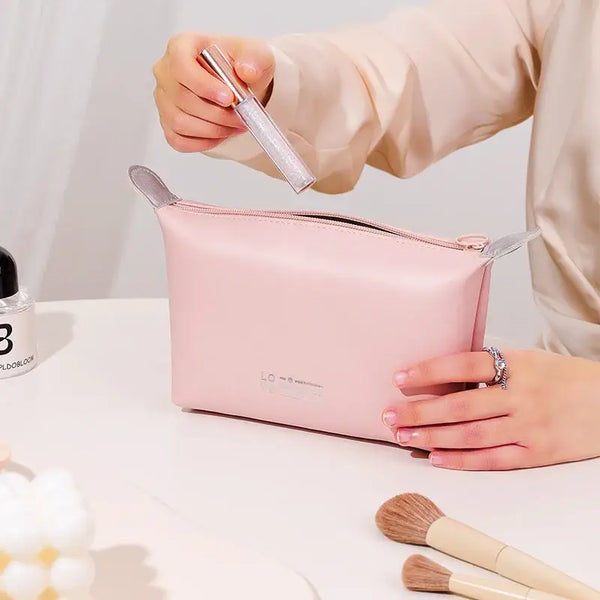 Trousse Maquillage Femme en Cuir - Sac Voyage Compact à Fermeture Éclair
