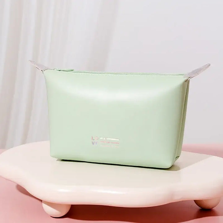 Trousse Maquillage Femme en Cuir - Sac Voyage Compact à Fermeture Éclair - Vert Clair
