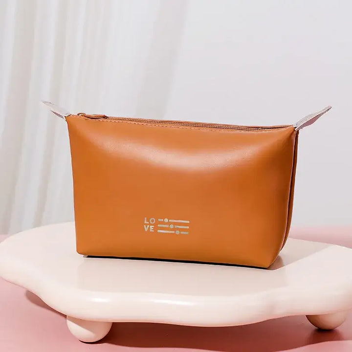 Trousse Maquillage Femme en Cuir - Sac Voyage Compact à Fermeture Éclair - Café