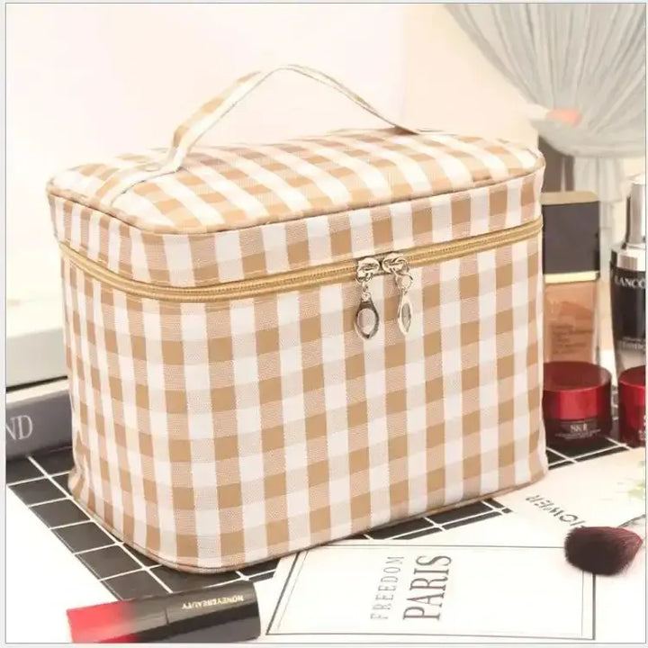 Trousse Maquillage Grande Capacité - Étanche et Pliable pour Voyage - Beige