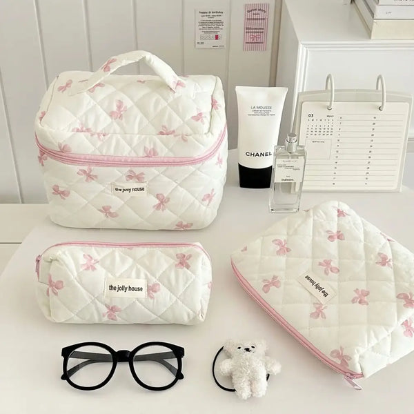 Trousse Maquillage Imprimé Nœud - Grande Capacité Voyage