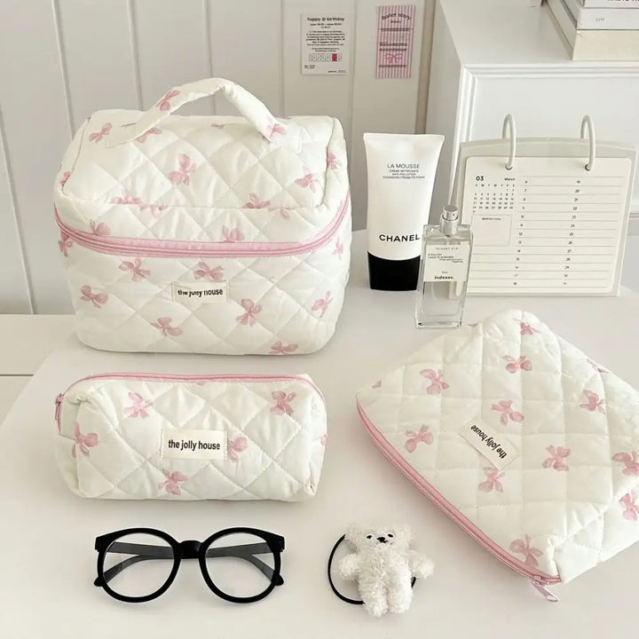 Trousse Maquillage Imprimé Nœud - Grande Capacité Voyage