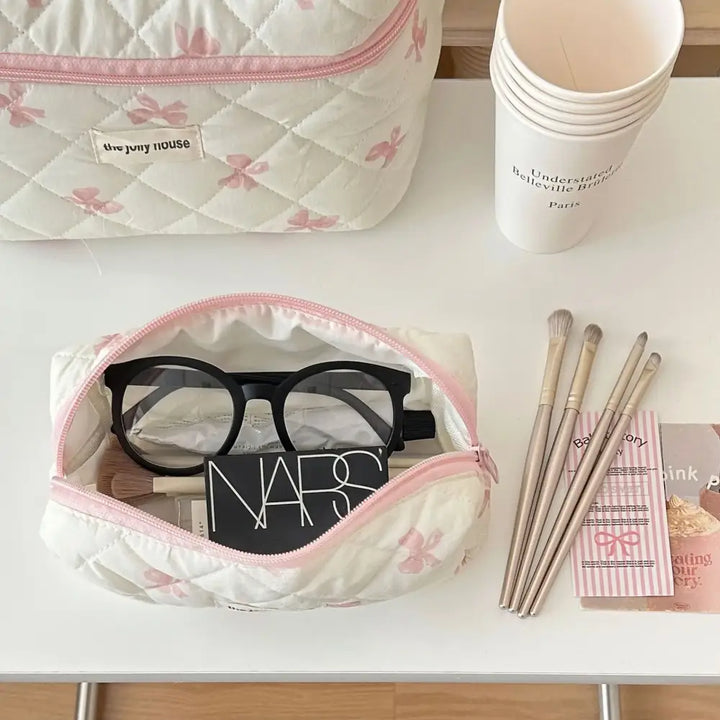 Trousse Maquillage Imprimé Nœud - Grande Capacité Voyage