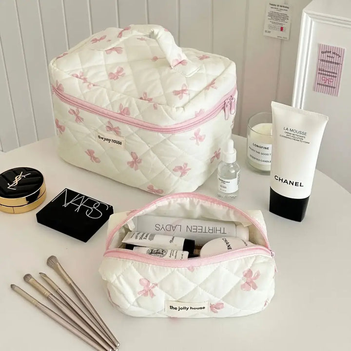 Trousse Maquillage Imprimé Nœud - Grande Capacité Voyage
