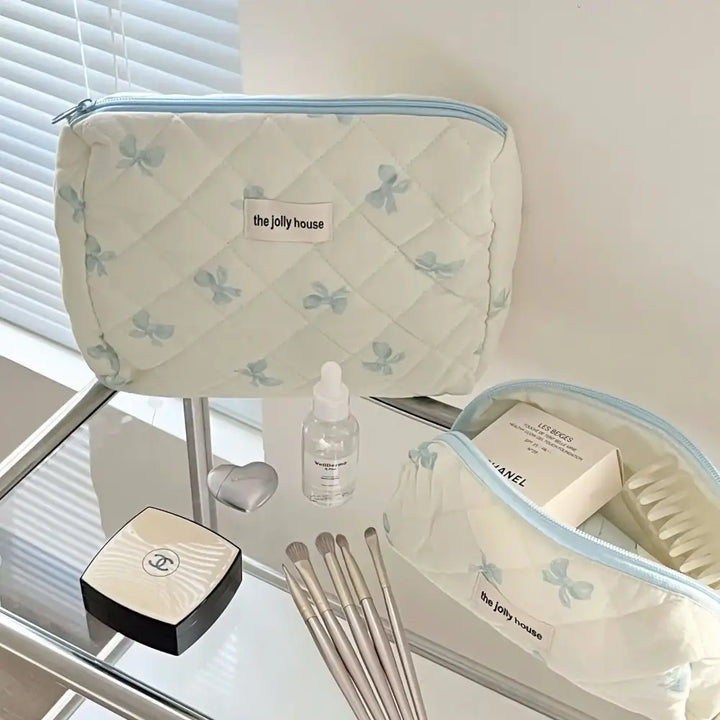 Trousse Maquillage Imprimé Nœud - Grande Capacité Voyage