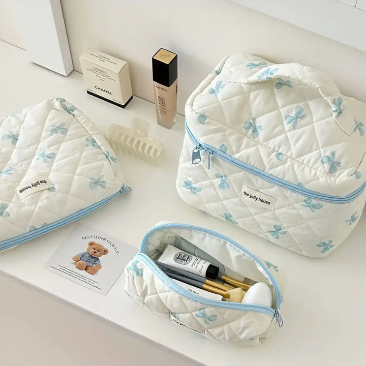 Trousse Maquillage Imprimé Nœud - Grande Capacité Voyage