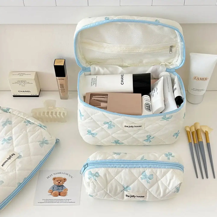 Trousse Maquillage Imprimé Nœud - Grande Capacité Voyage
