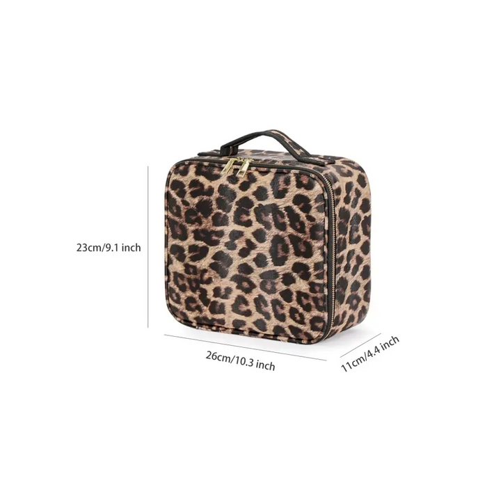 Trousse Maquillage LED avec Miroir - Intensité Variable et Motif Léopard