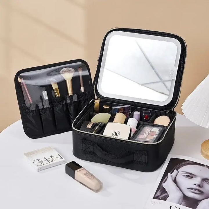 Trousse Maquillage LED - Miroir Intégré & Grande Capacité