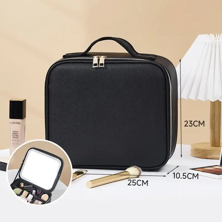Trousse Maquillage LED - Miroir Intégré & Grande Capacité - Noir