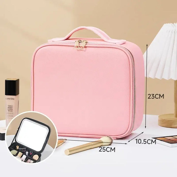 Trousse Maquillage LED - Miroir Intégré & Grande Capacité - Rose
