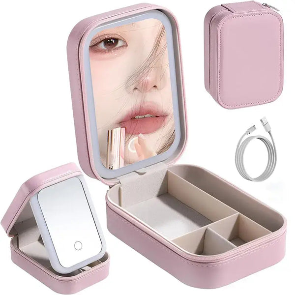 Trousse Maquillage LED Portable - Miroir Lumière Intégrée Rangement Cosmétique Compact