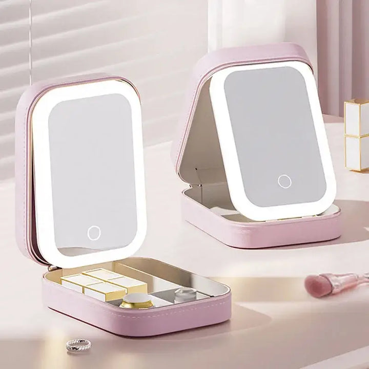 Trousse Maquillage LED Portable - Miroir Lumière Intégrée Rangement Cosmétique Compact