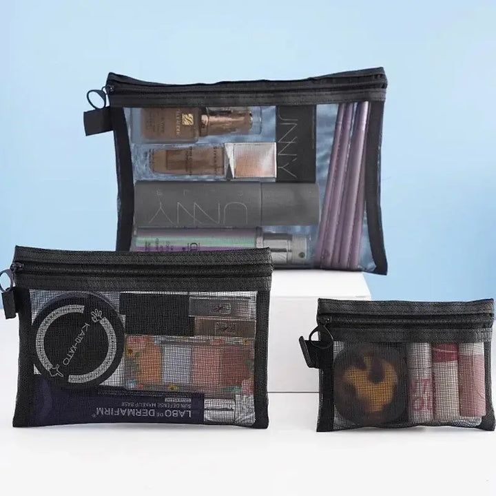 Trousse Maquillage Transparente en Maille - Formats Petit et Grand - Rangement Voyage