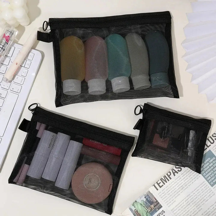 Trousse Maquillage Transparente en Maille - Formats Petit et Grand - Rangement Voyage