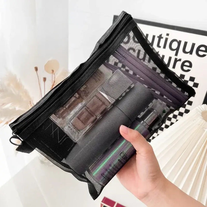 Trousse Maquillage Transparente en Maille - Formats Petit et Grand - Rangement Voyage