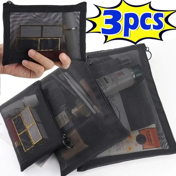 Trousse Maquillage Transparente en Maille - Formats Petit et Grand - Rangement Voyage