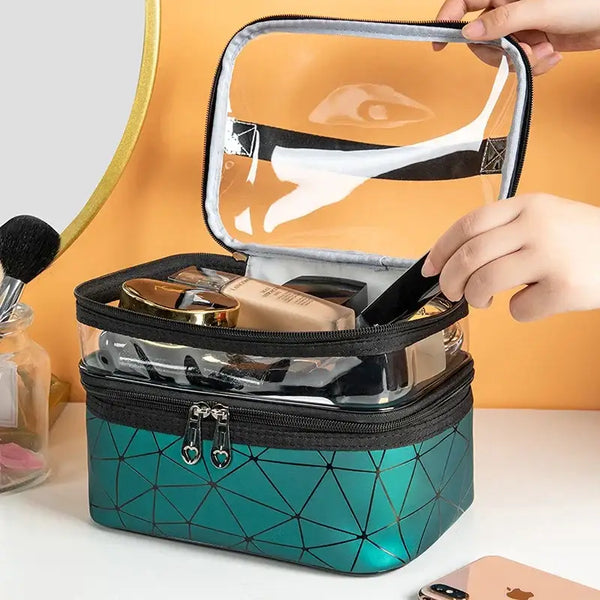 Trousse Maquillage Transparente - Étanche avec Double Fermeture à Glissière