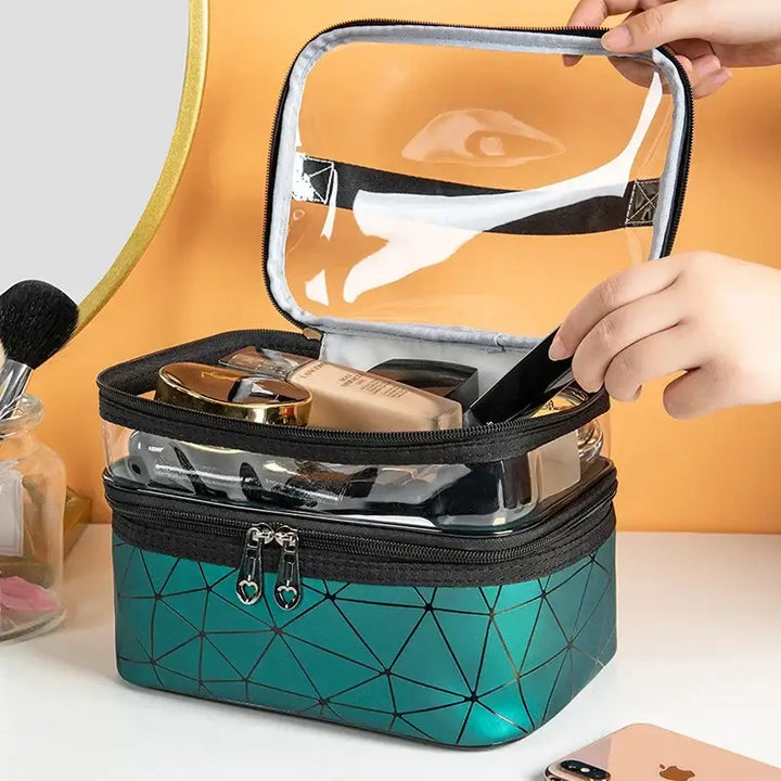 Trousse Maquillage Transparente - Étanche avec Double Fermeture à Glissière