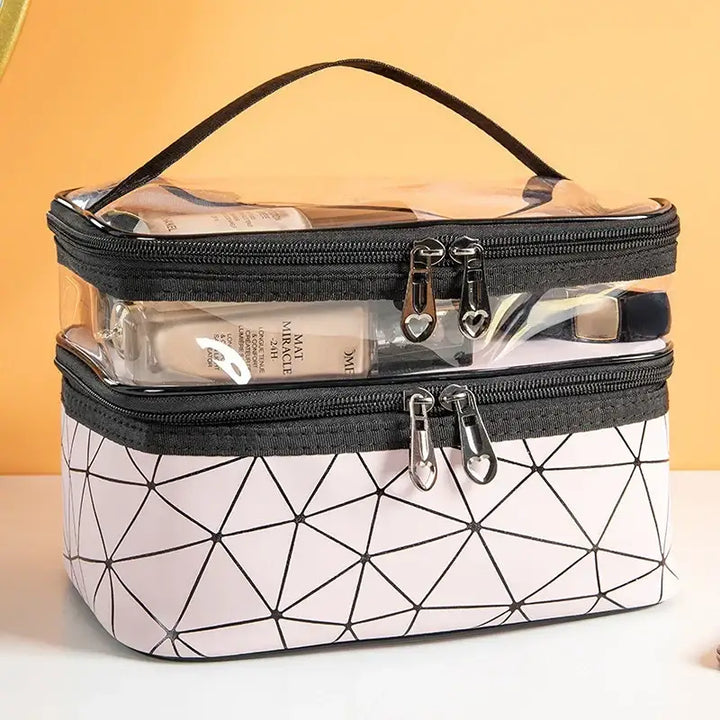 Trousse Maquillage Transparente - Étanche avec Double Fermeture à Glissière