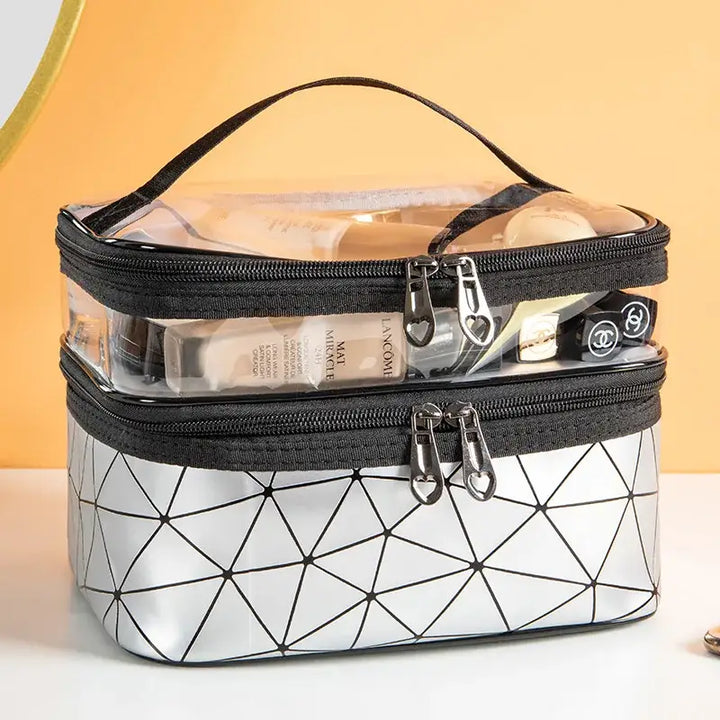 Trousse Maquillage Transparente - Étanche avec Double Fermeture à Glissière