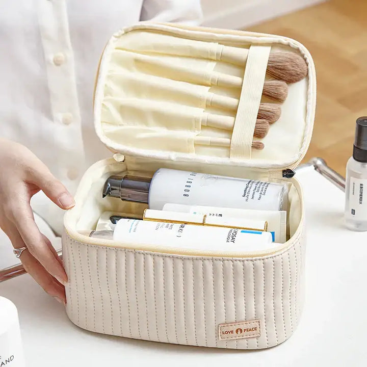Trousse Maquillage Voyage - Grande Capacité en Cuir PU avec Compartiment Pinceaux