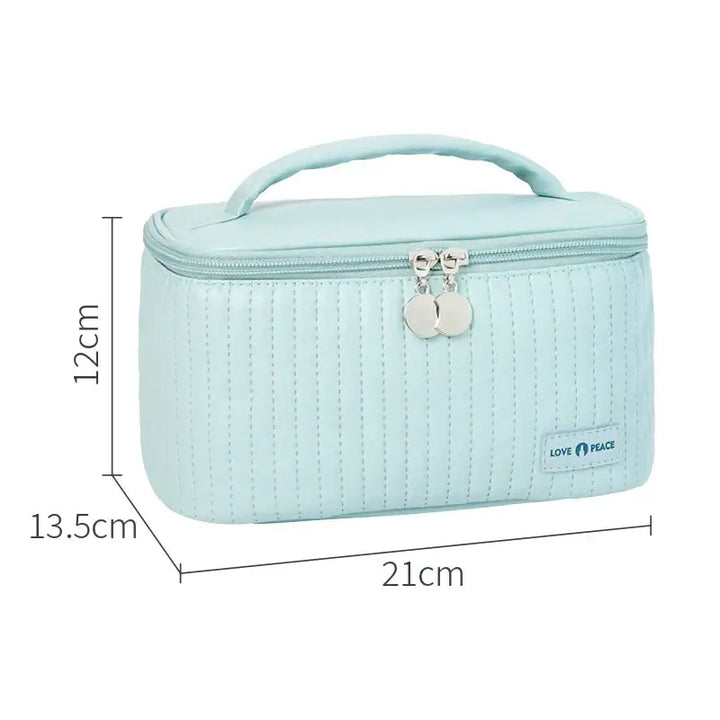 Trousse Maquillage Voyage - Grande Capacité en Cuir PU avec Compartiment Pinceaux - Bleu Ciel