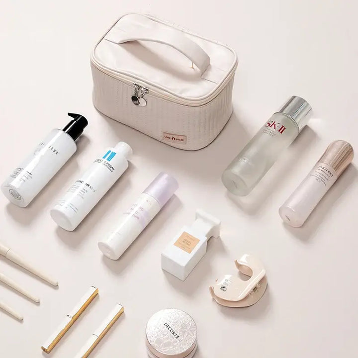 Trousse Maquillage Voyage - Grande Capacité en Cuir PU avec Compartiment Pinceaux
