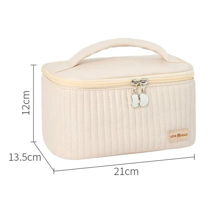 Trousse Maquillage Voyage - Grande Capacité en Cuir PU avec Compartiment Pinceaux - Beige