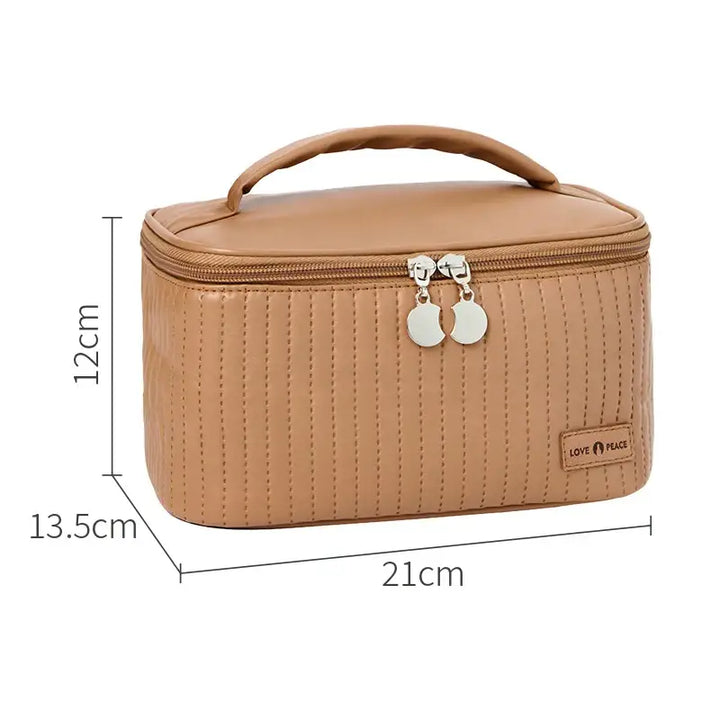 Trousse Maquillage Voyage - Grande Capacité en Cuir PU avec Compartiment Pinceaux - Brun