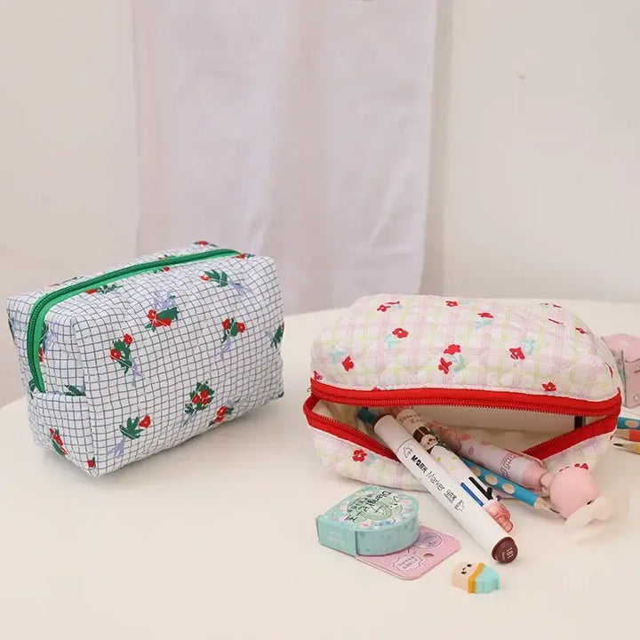 Trousse Matelassée en Coton Doux - Grande Pochette de Maquillage avec Fermeture Éclair