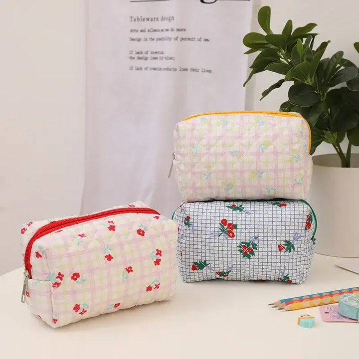 Trousse Matelassée en Coton Doux - Grande Pochette de Maquillage avec Fermeture Éclair